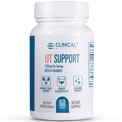 Clinical Effects UT Support bottle front promotes daily urinary wellness.
