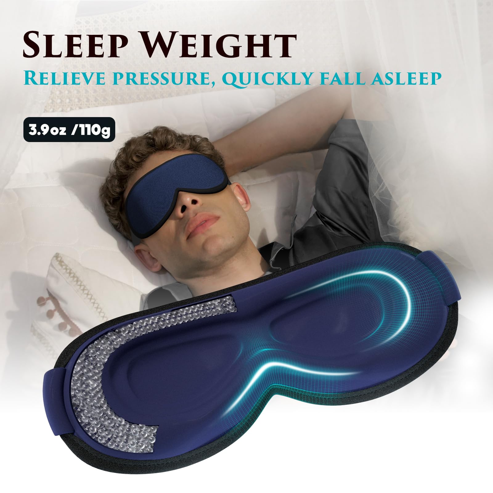 Clomay navy eye mask with high-density light-blocking fabric for blackout.