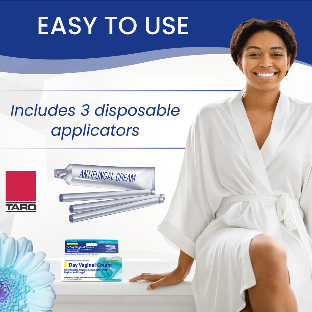 Three tubes neatly packaged for travel with Clotrimazole 3-Day Vaginal Cream.