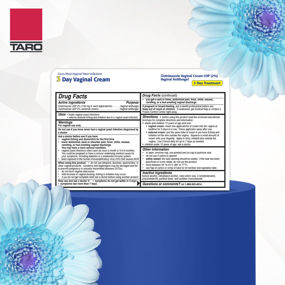 Compact travel packaging for Clotrimazole 3-Day Vaginal Cream set.