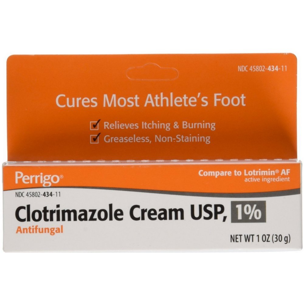 Clotrimazole cream 1oz tube for athlete's foot relief and antifungal protection.