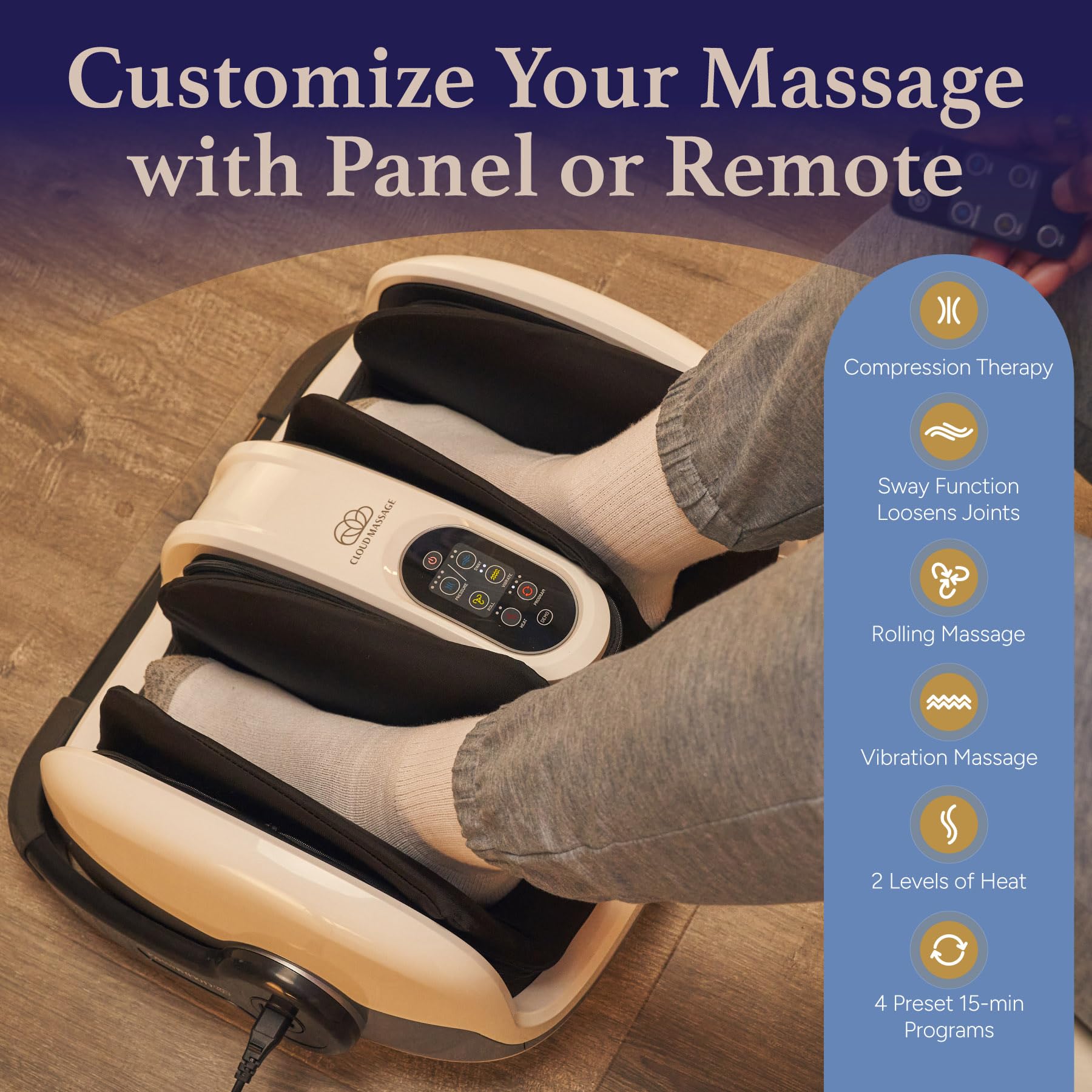 Cloud Massage Shiatsu Foot Massager with Heat heat settings button for customizable warmth
