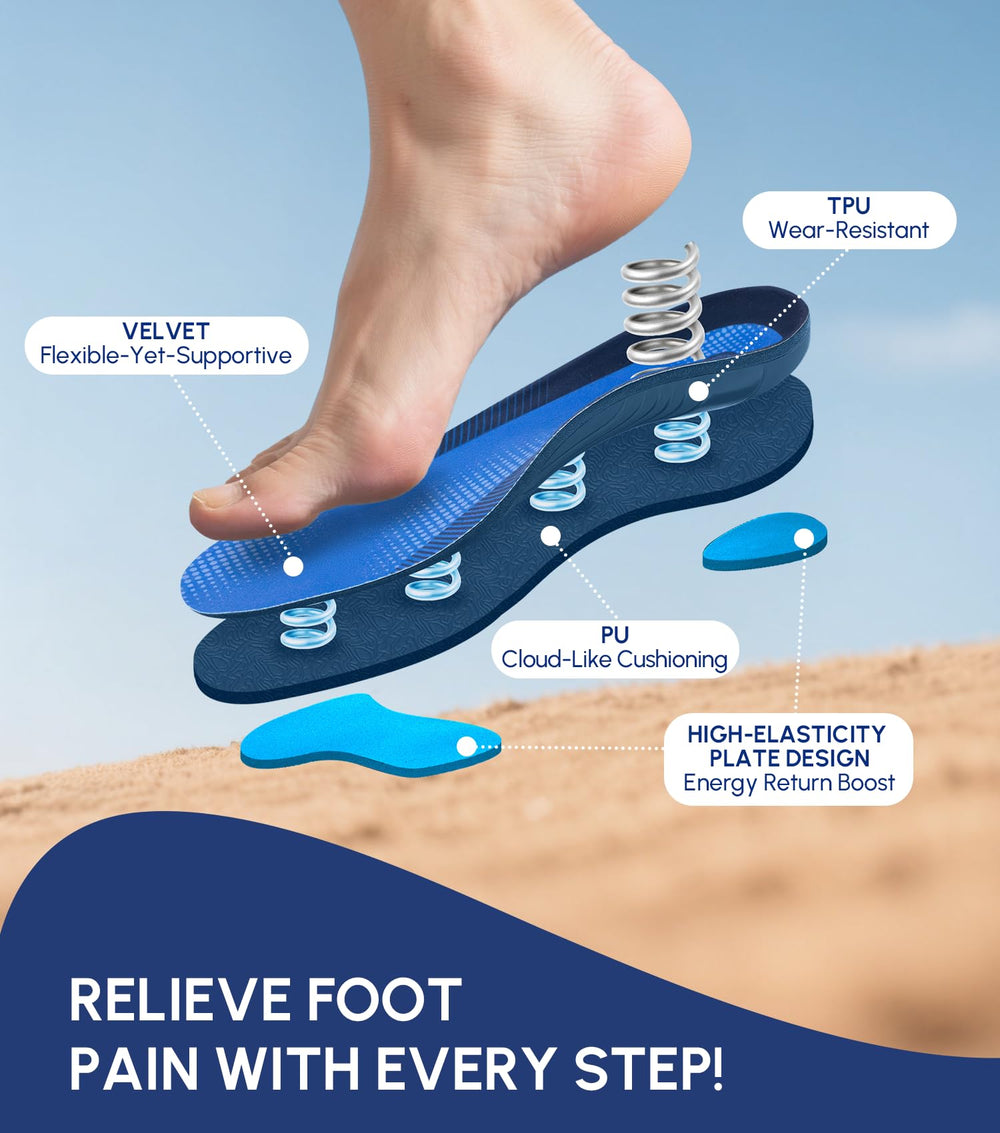 Cloudflo shock-absorbing insoles soften impact during walking and running.