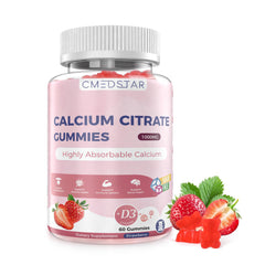CMEDSTAR calcium citrate gummies bottle shows 1000mg per serving for daily support.