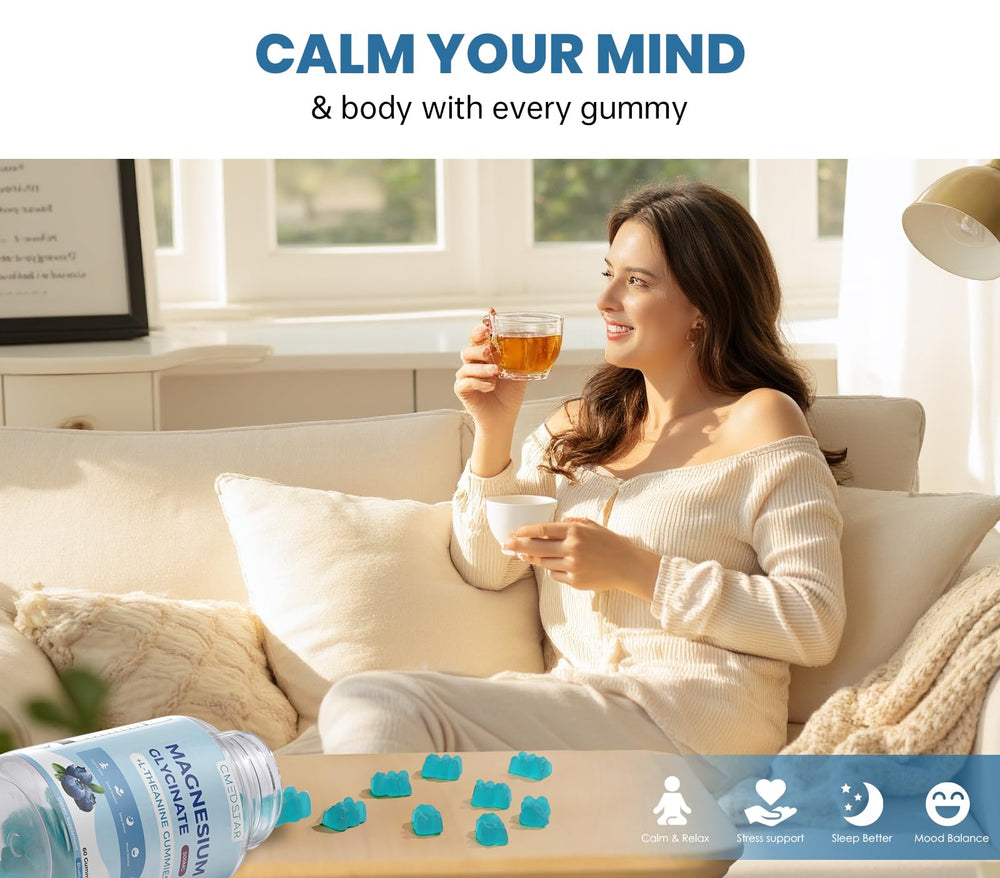 CMEDSTAR magnesium glycinate gummies label emphasizes sugar-free vegan formulation.