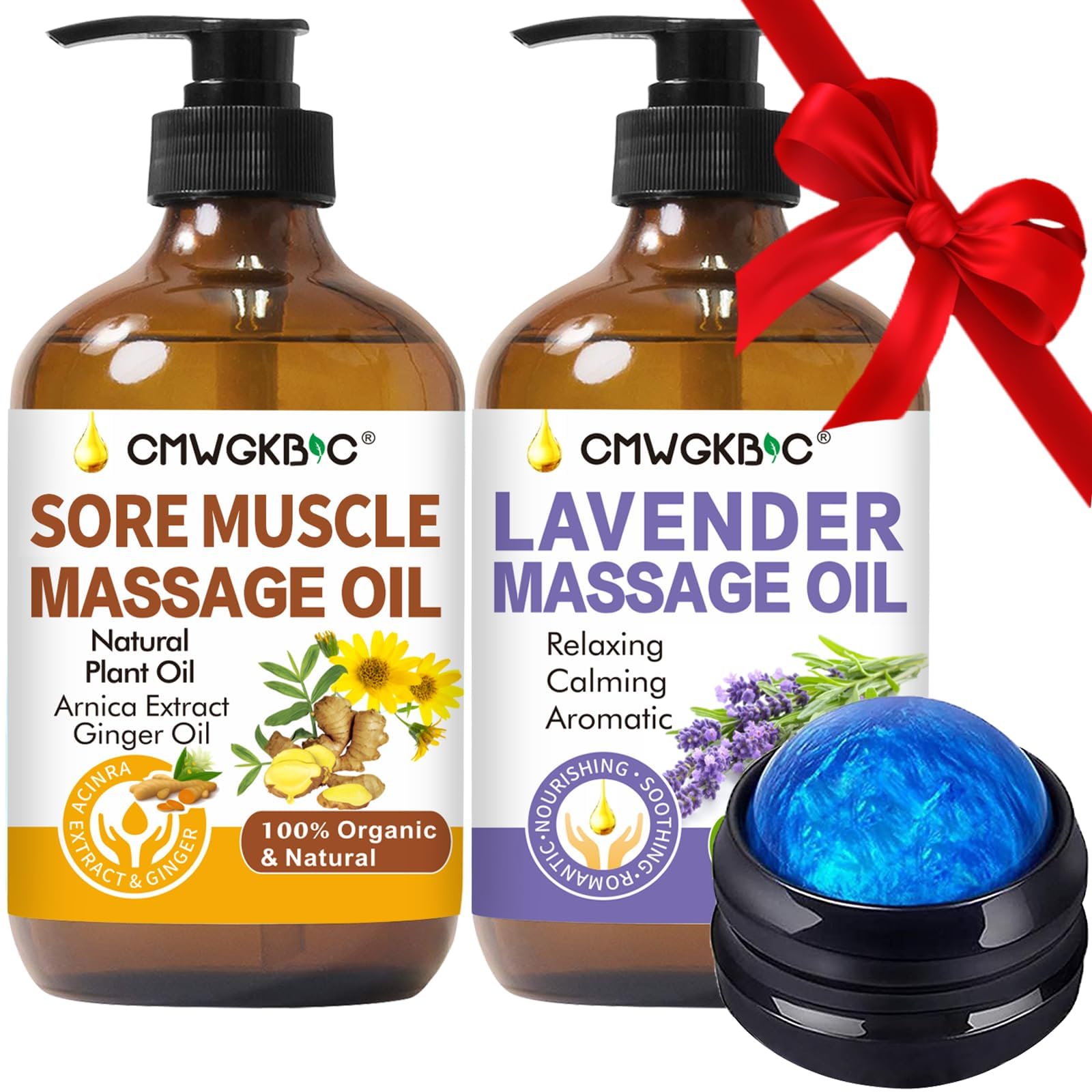 CMGWKBC ginger-arnica oil bottle for soothing sore muscles during massage