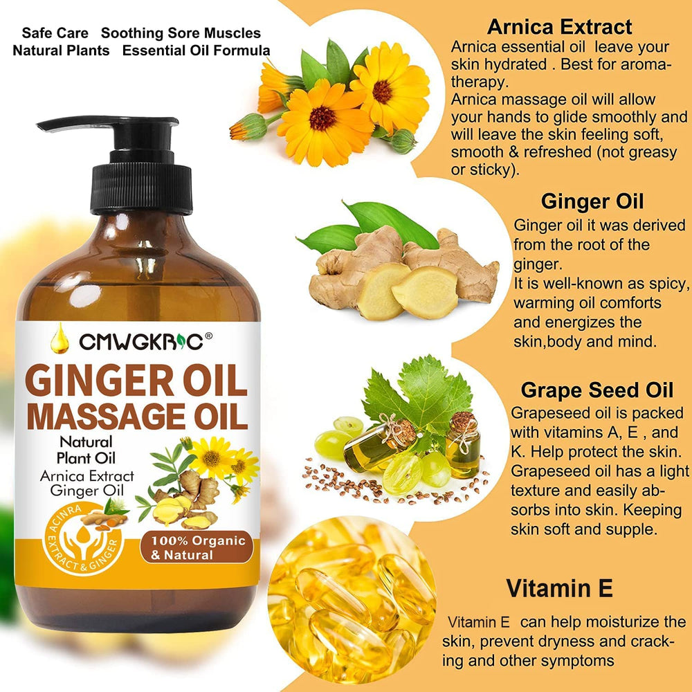CMWGKBC ginger massage oil is applied for a relaxing self‑massage.