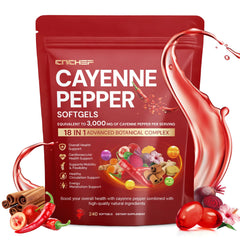 CNCHEF Cayenne Pepper Softgels bottle highlighting circulation support for daily vitality