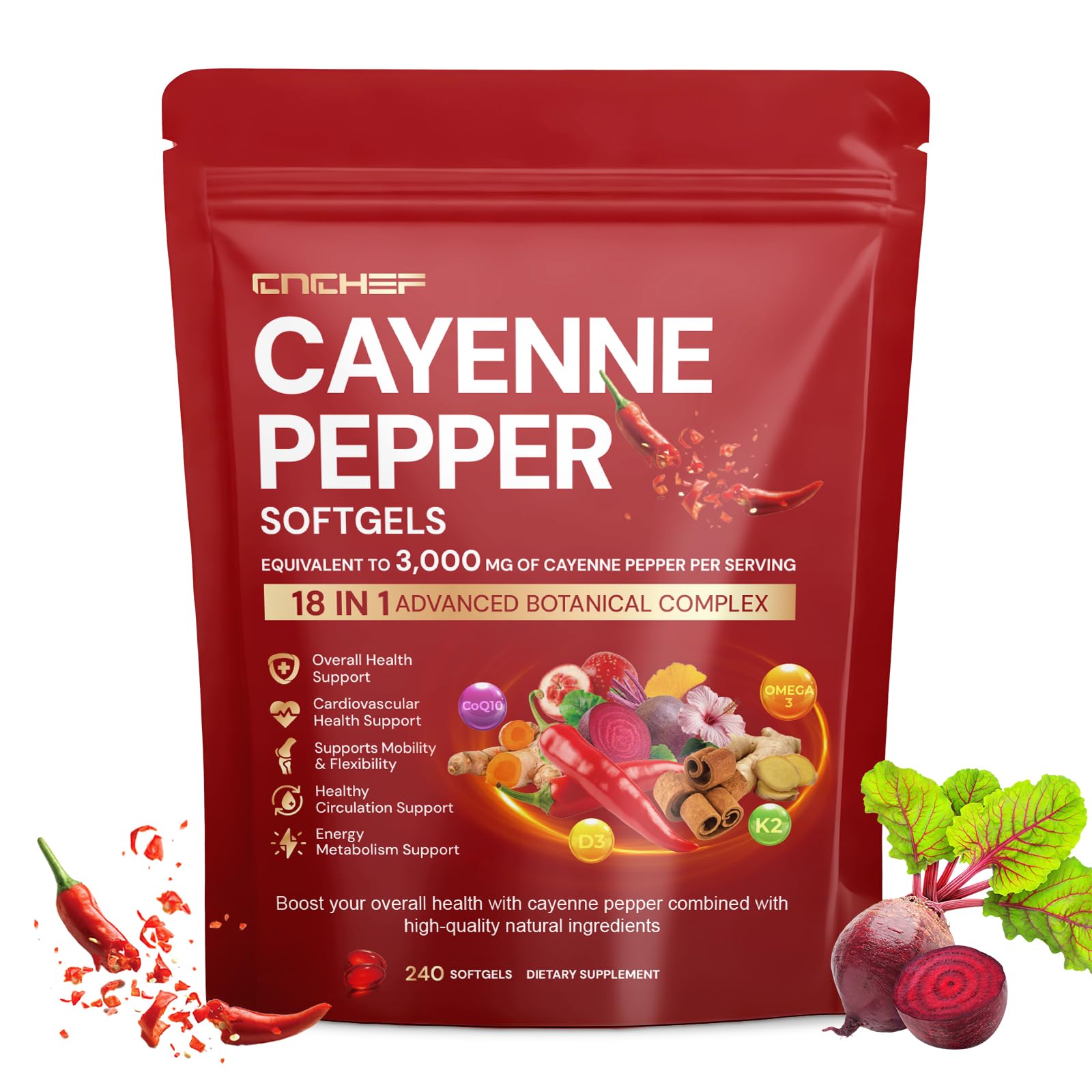 CNCHEF Cayenne Pepper Softgels eco-friendly packaging emphasizing quality