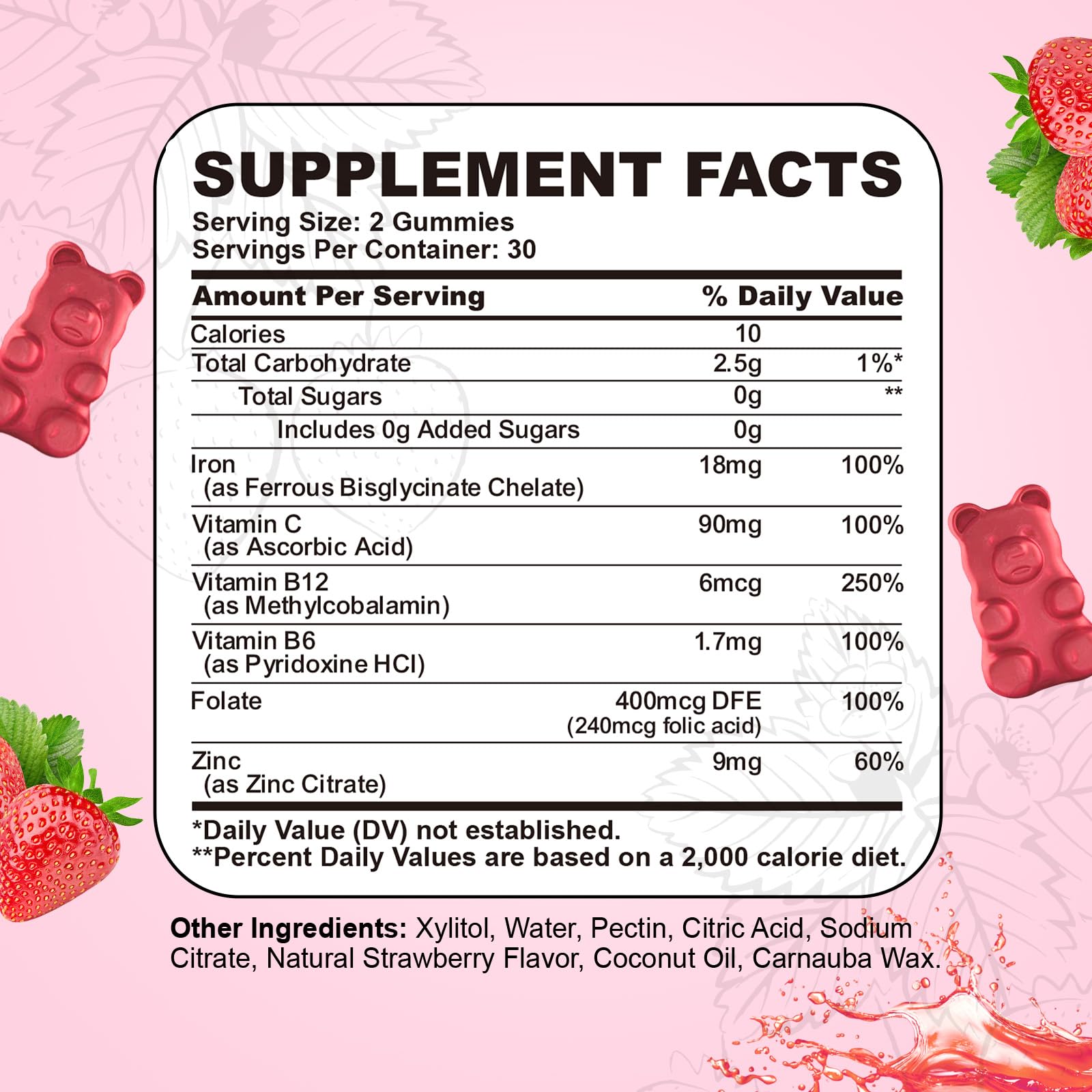CNCHEF ingredients panel showing ferrous bisglycinate and vitamins.