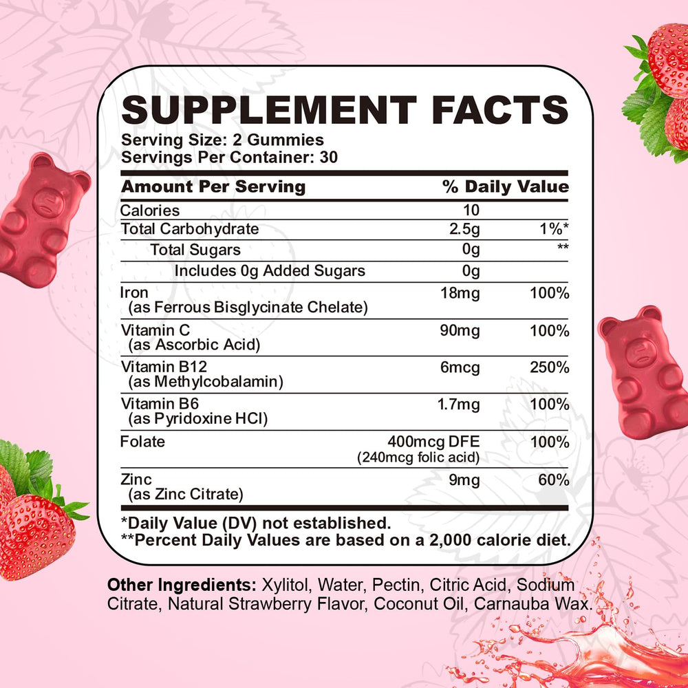 CNCHEF ingredients panel showing ferrous bisglycinate and vitamins.