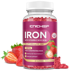CNCHEF iron gummies jar front with vegan strawberry flavor for daily energy.