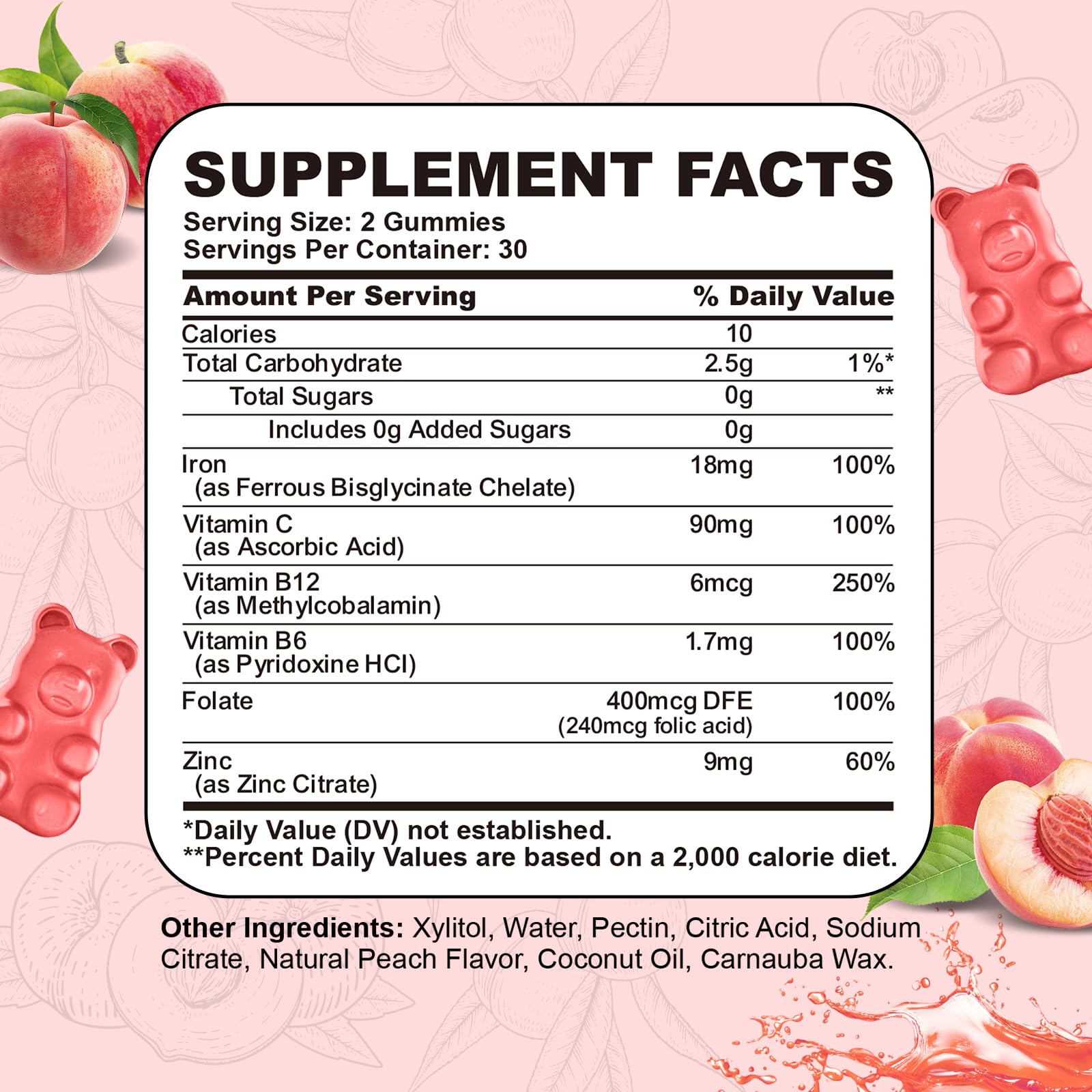 Vegan-friendly CNCHEF Iron Gummies label emphasizing allergen-conscious formulation.