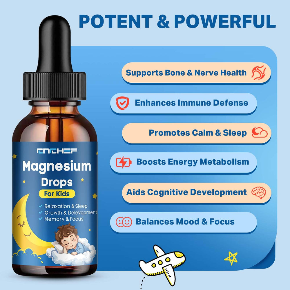 Pour CNCHEF Magnesium Drops for Kids into a cup for a simple bedtime routine