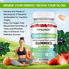 Close-up of CNCHEF Trans-Resveratrol gummies in strawberry flavor.