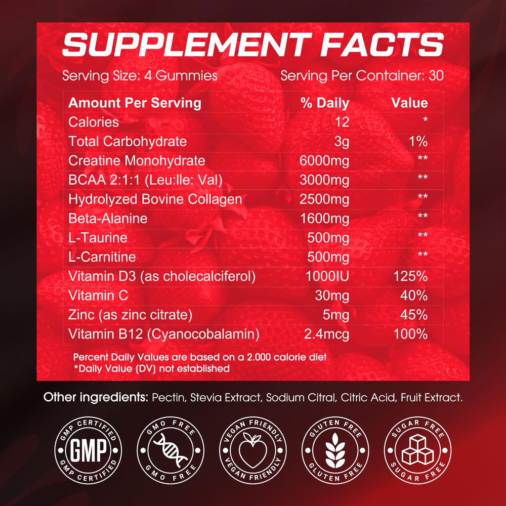 CNFHDI creatine gummies gluten-free label for dietary suitability.