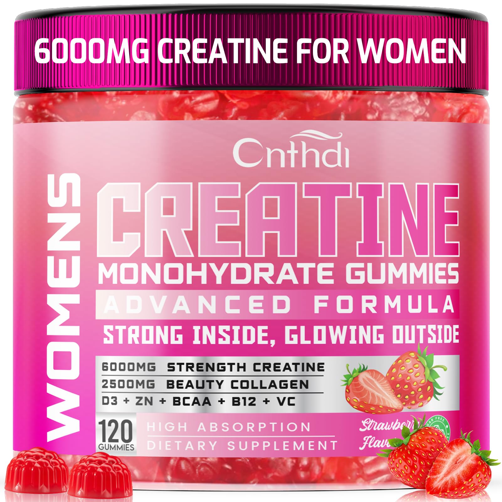 CNFHDI creatine gummies strawberry bottle for convenient pre-workout support.