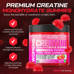 CNFHDI creatine gummies strawberry serving shows easy daily pre-workout snack.