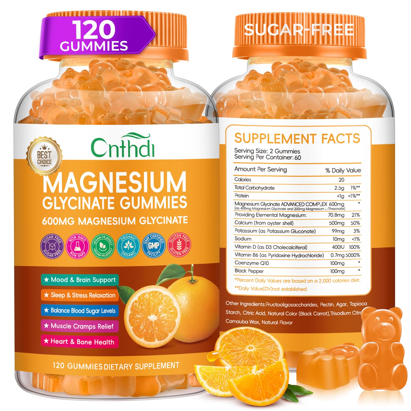 CNFHDI magnesium glycinate gummies bottle for daily relaxation