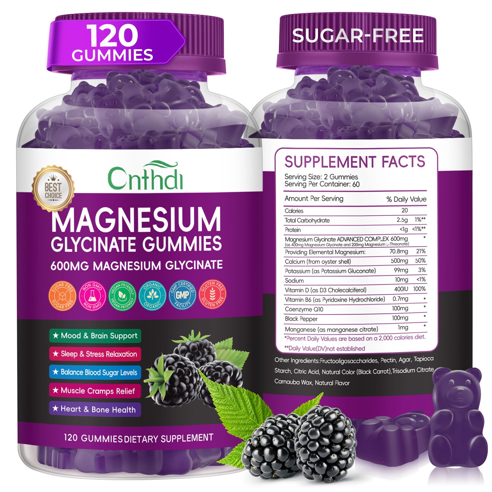CNFHDI magnesium glycinate gummies bottle shown for daily wellness and sleep support