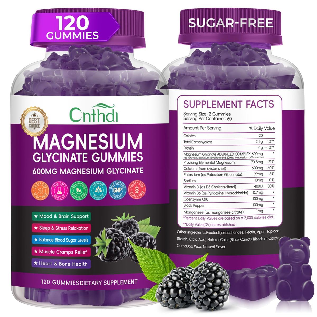 CNFHDI magnesium glycinate gummies bottle shown for daily wellness and sleep support