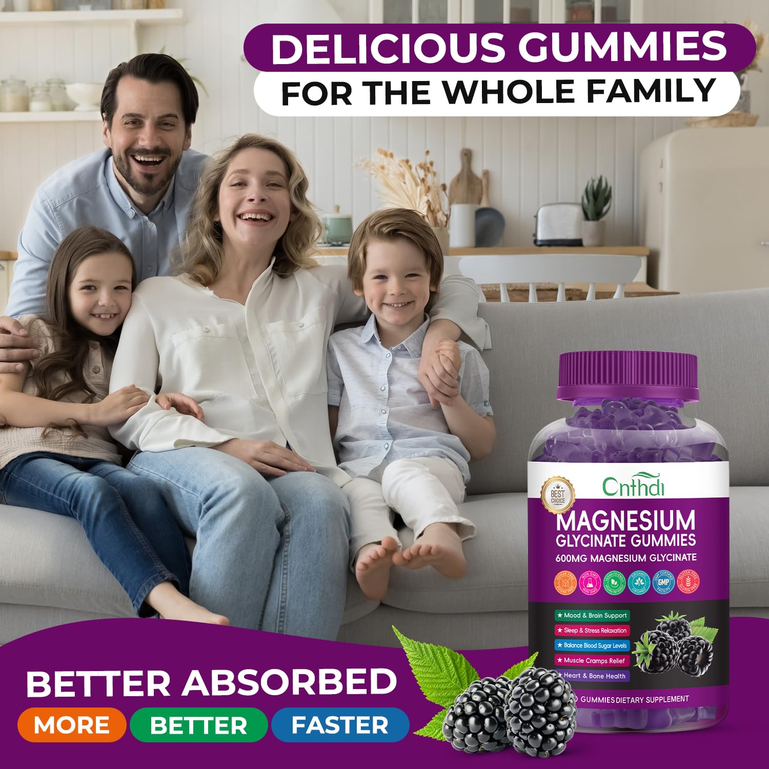 Gummy bottle label highlights CoQ10 and digestion-friendly ingredients