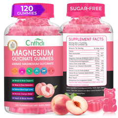 CNFHDI Magnesium Glycinate Gummies bottle with peach flavor and sugar-free formulation.