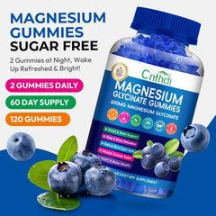 CNFHDI Magnesium Glycinate Gummies blueberry flavor closeup supports restful evenings.