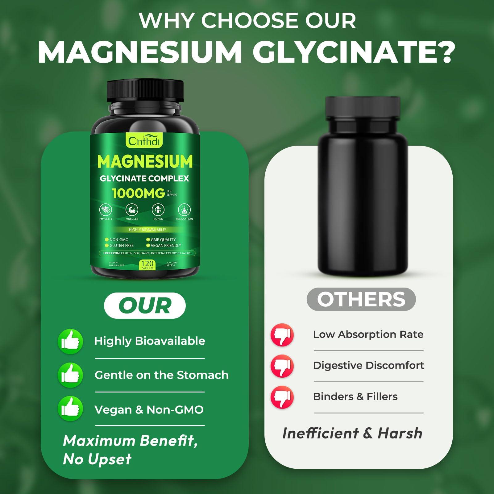 CNFHDI label emphasizes vegan, non-GMO, gluten-free formulation.