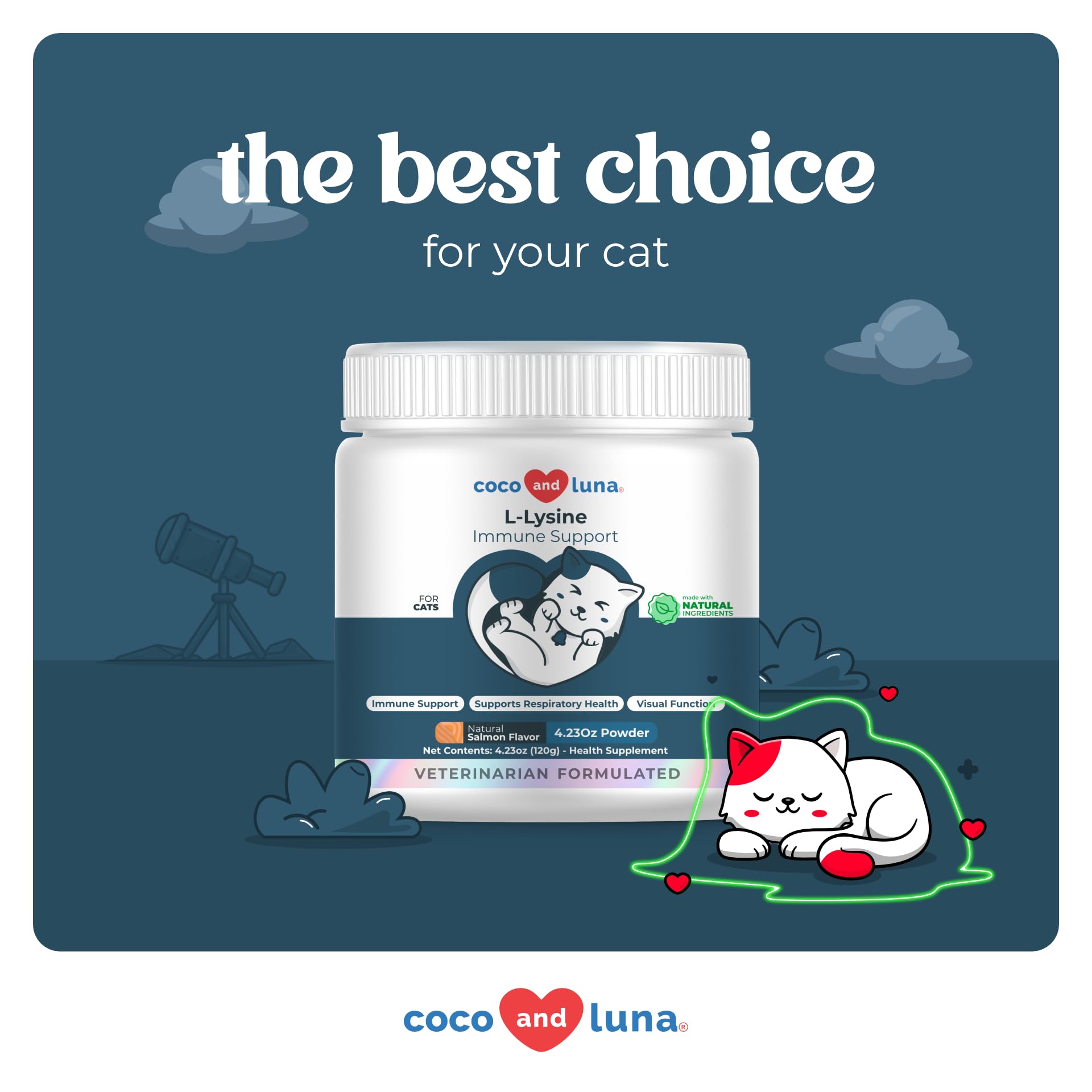 Coco and Luna L-Lysine produced in a USA facility for quality assurance.