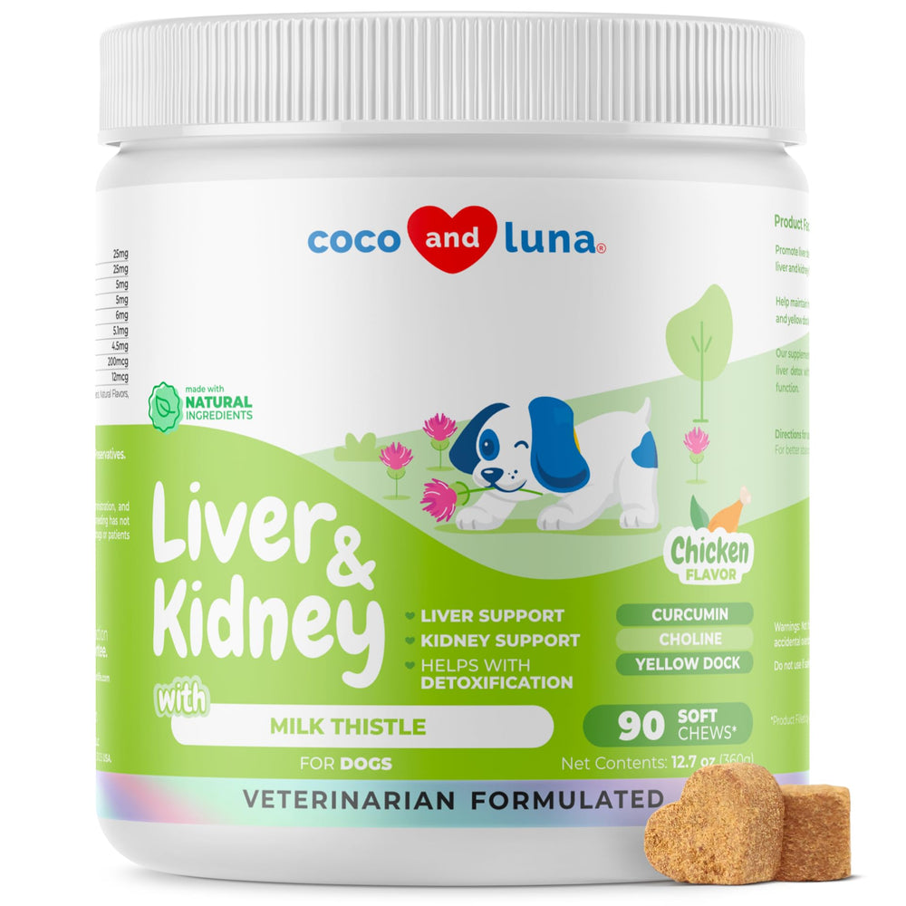 Coco and Luna Milk Thistle for Dogs bottle supports liver health and detox.