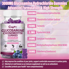 Label on CocoaNee gummies shows 3000mg glucosamine per serving for joint support planning