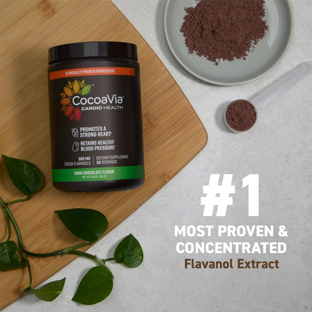 CocoaVia Cardio Health scoop dispensing a measured serving for morning ritual.