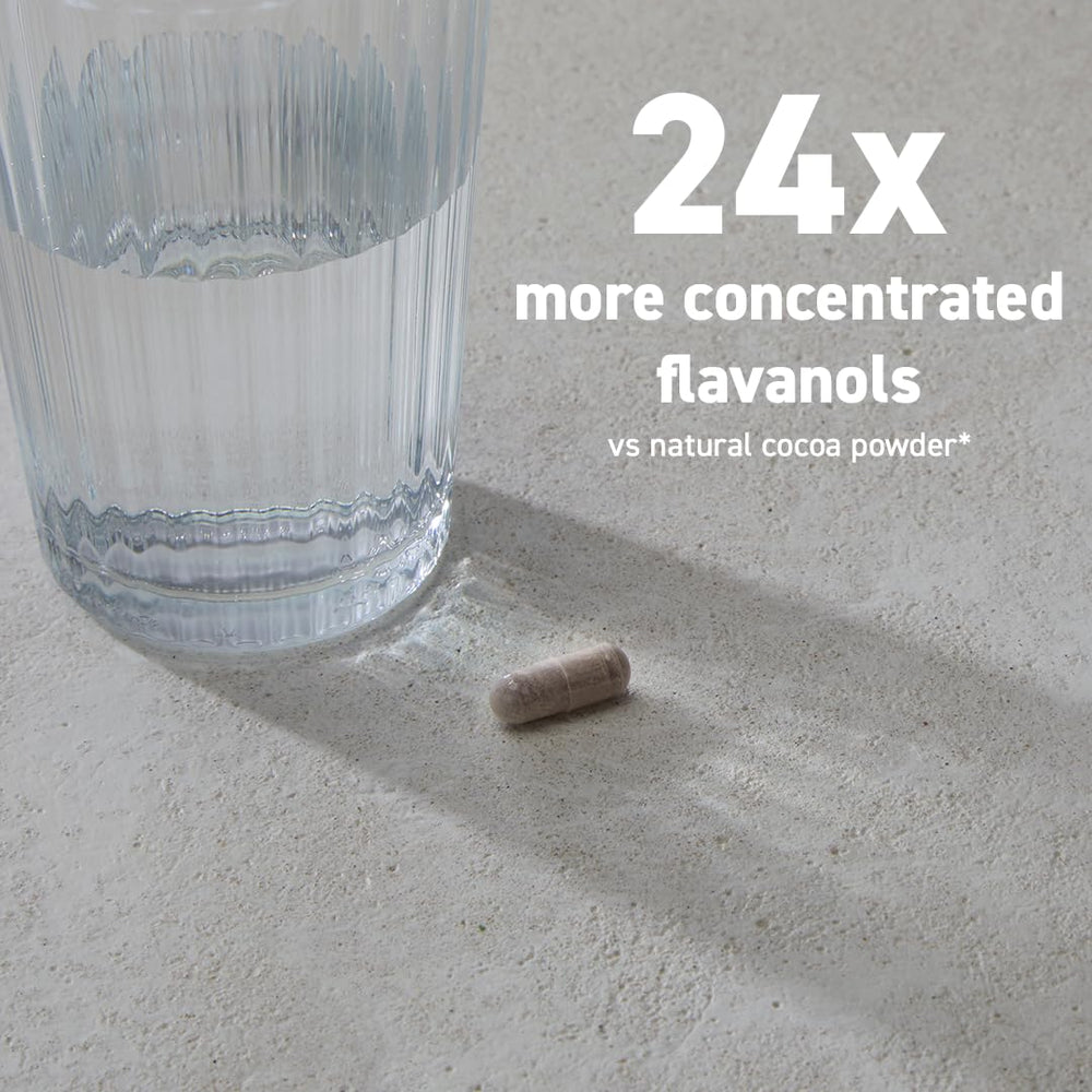 CocoaVia Memory & Focus bottle shows caffeine note for a mild energy lift.