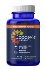 CocoaVia Memory+ bottle poured for daily cognitive support.