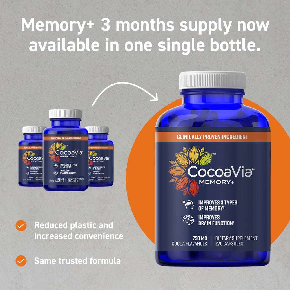 CocoaVia Memory+ capsules in hand for easy daily use