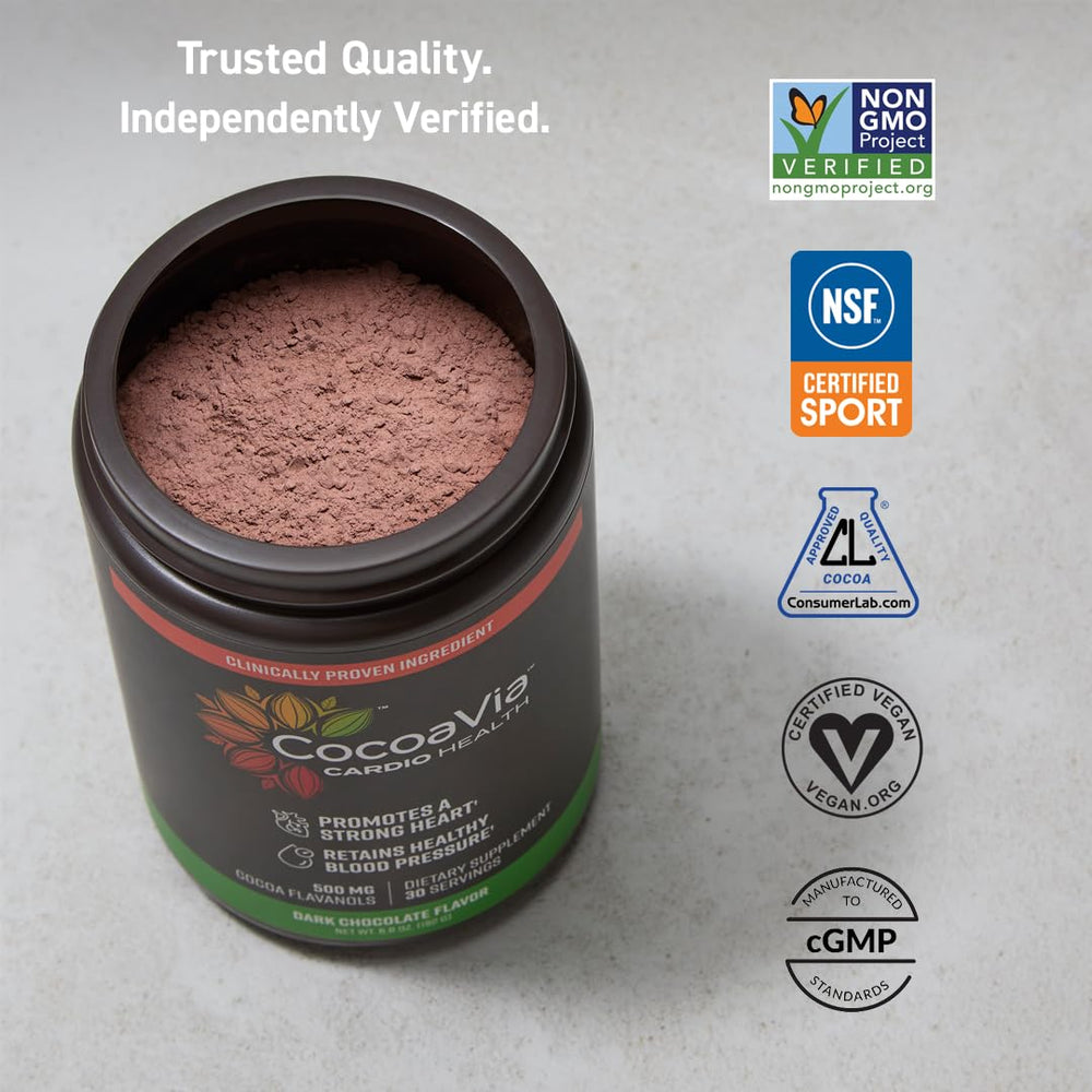 CocoaVia nutrition facts panel visible on packaging to inform choices.