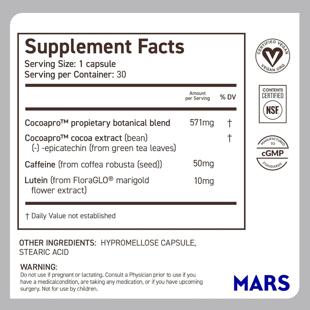 CocoaVia vegan plant-based formula bottle label communicates vegan ingredients.