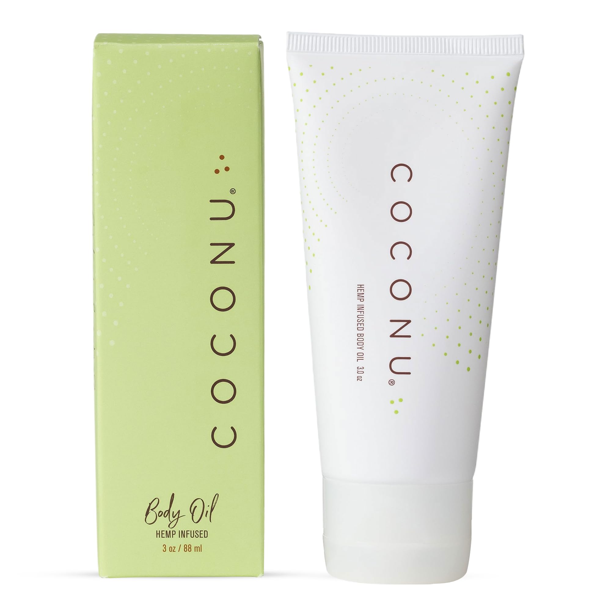 COCONU Hemp Infused Moisturizing Oil bottle for fragrance-free, gentle hydration.