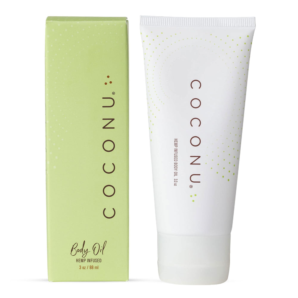 COCONU Hemp Infused Moisturizing Oil bottle for fragrance-free, gentle hydration.