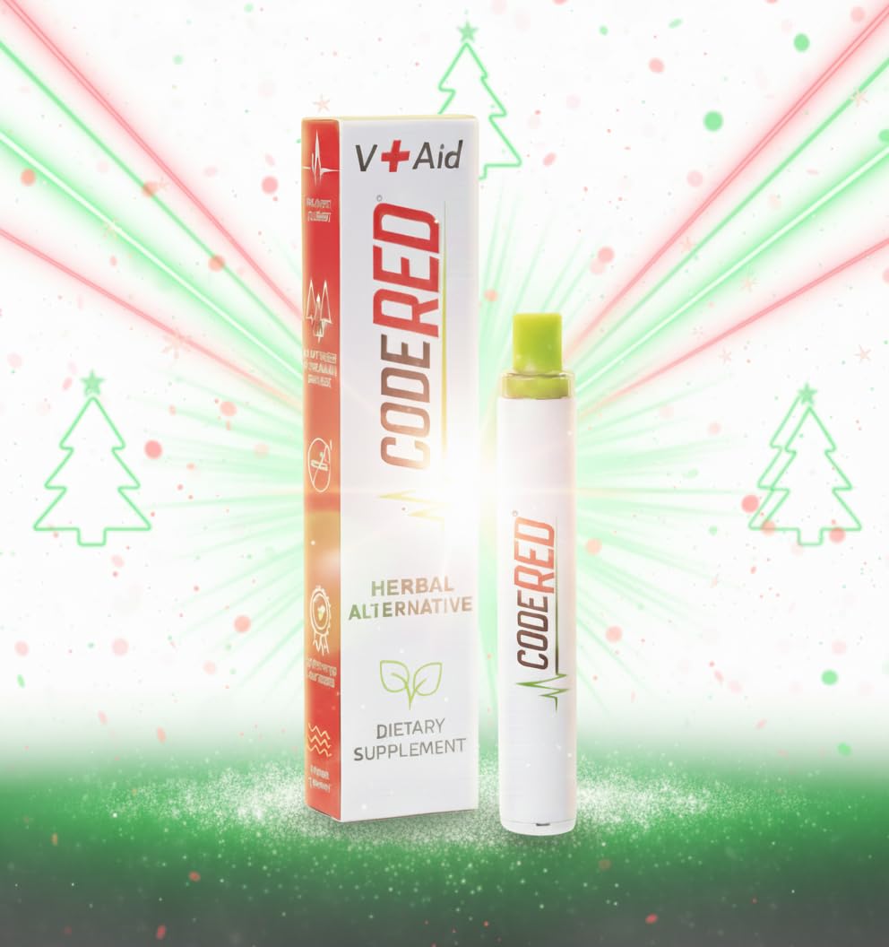 Code Red V-Aid packaging emphasizes plant-forward calm and practicality.