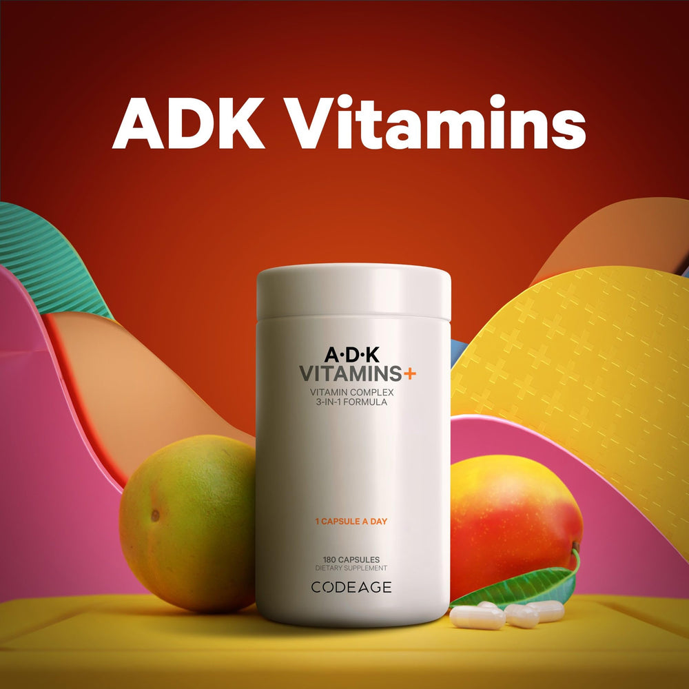 Codeage ADK vitamin A capsule detail emphasizing retinyl palmitate