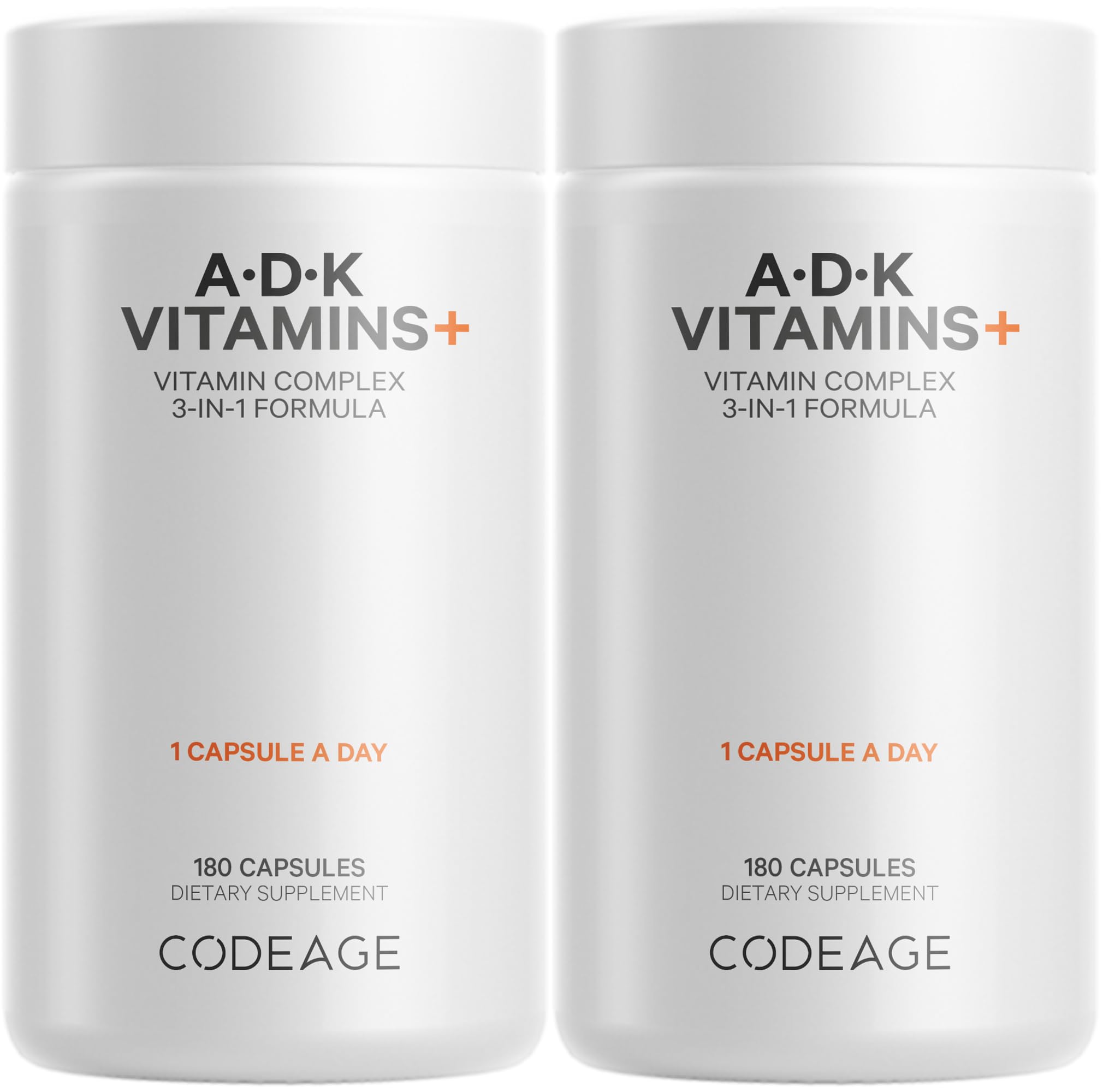 Codeage ADK Vitamins+ bottle front view for daily fat-soluble vitamin support.