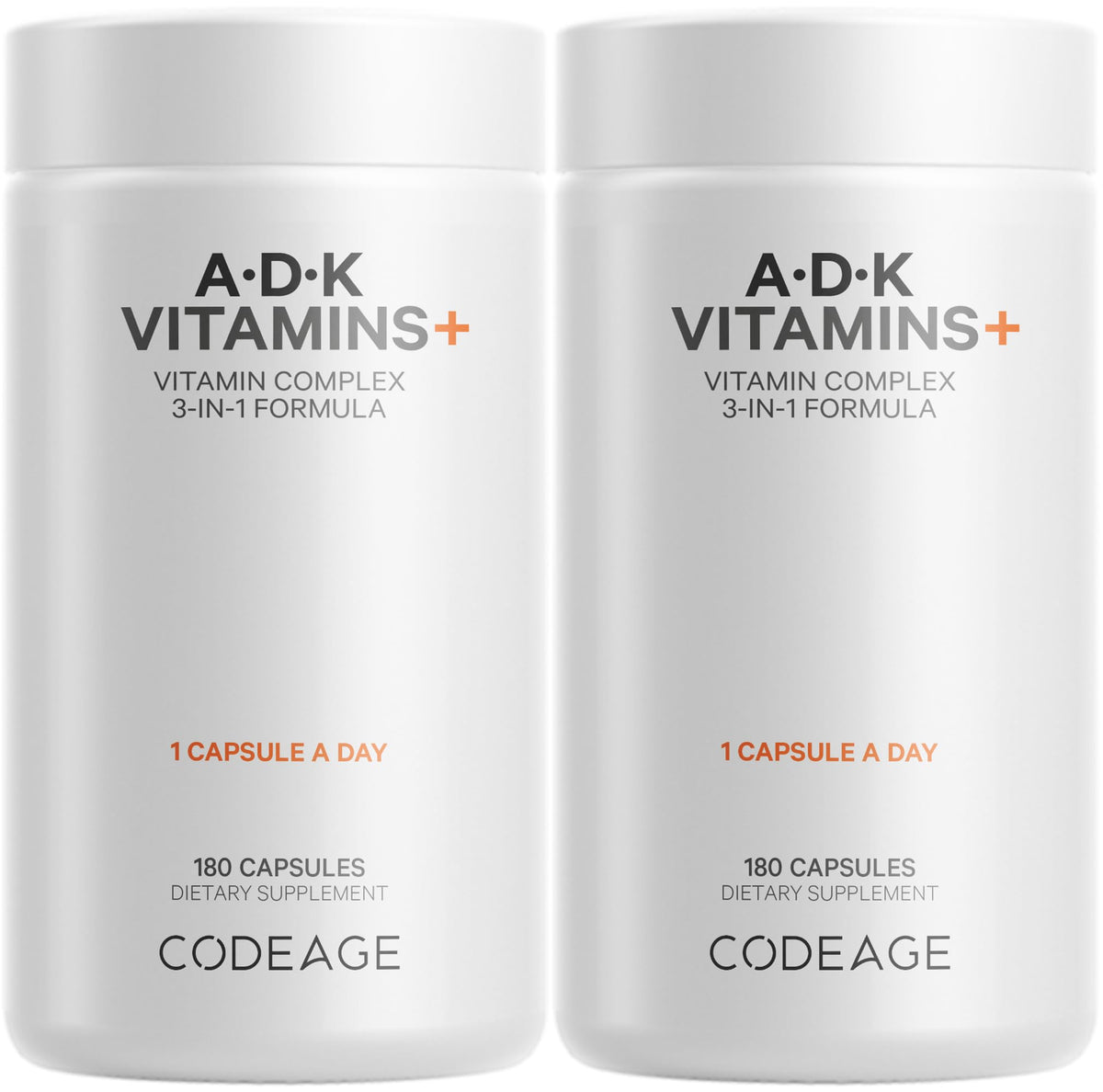 Codeage ADK Vitamins+ bottle front view for daily fat-soluble vitamin support.