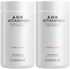 Codeage ADK Vitamins+ bottle front view for daily fat-soluble vitamin support.
