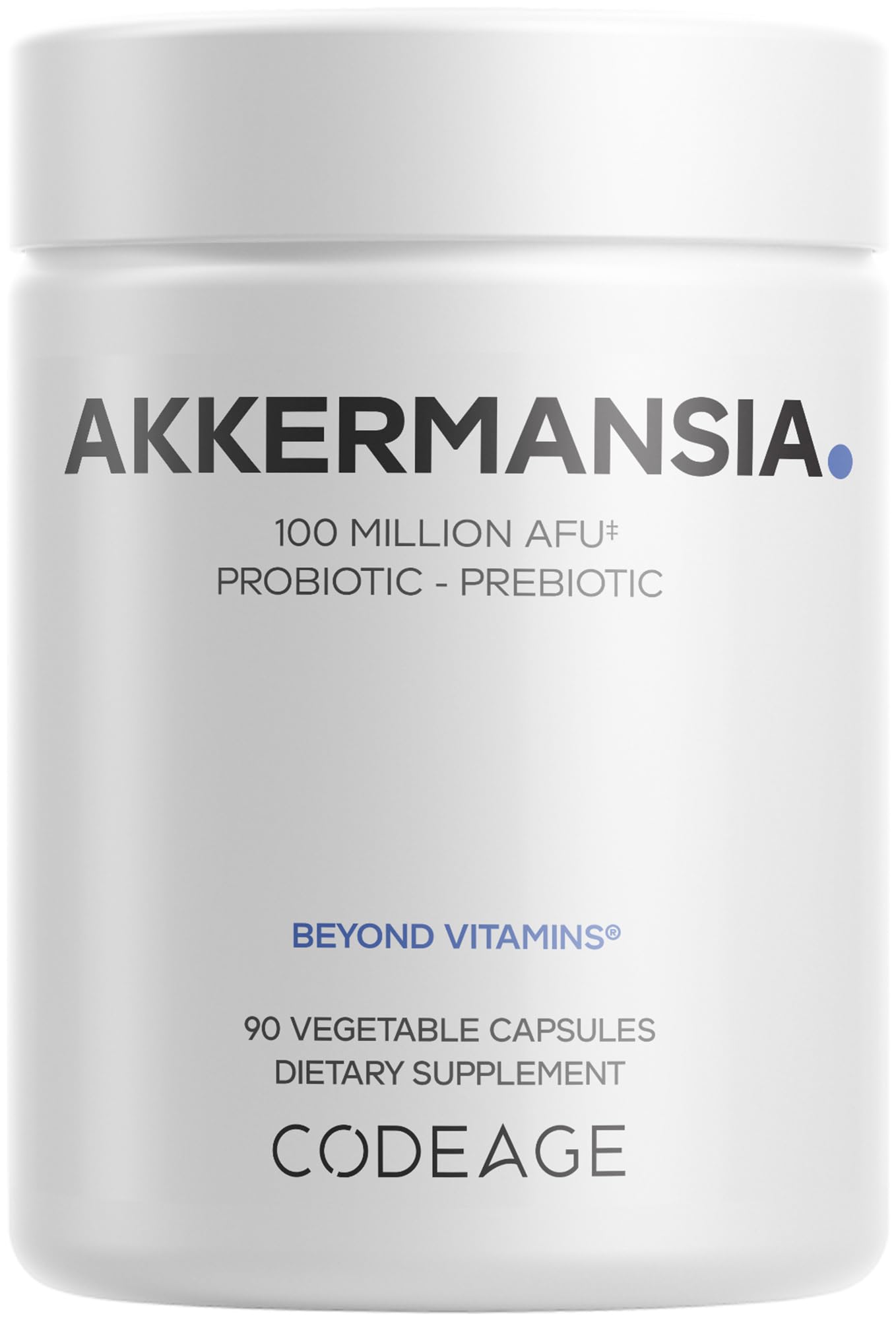 Codeage Akkermansia probiotic bottle front view for daily synbiotic use