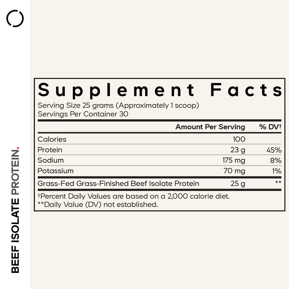 Codeage Beef Isolate powder jar emphasizes high-protein nutrition from grass-fed sources.