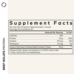 Codeage Beef Isolate powder jar emphasizes high-protein nutrition from grass-fed sources.