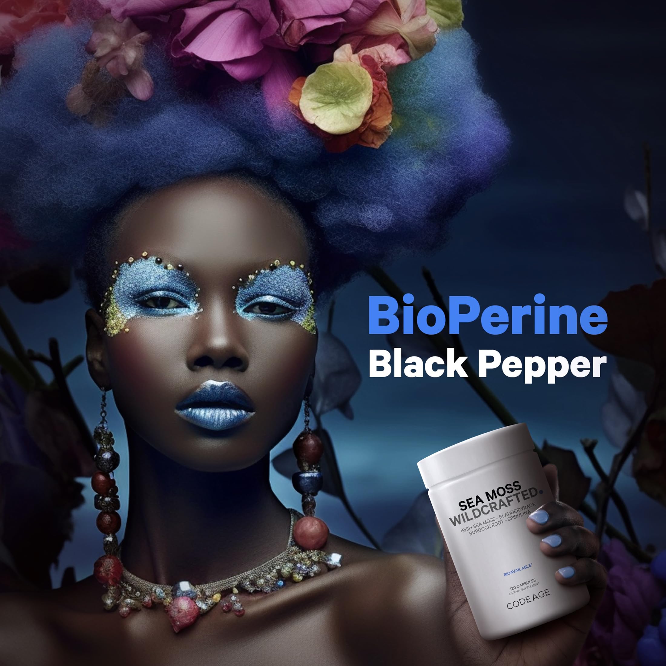 Codeage BioPerine black pepper extract label indicating absorption aid