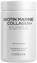 Codeage Biotin Marine Collagen Peptides – Marine Collagen I & III, Biotin, Vitamins C & E, 120 Capsules